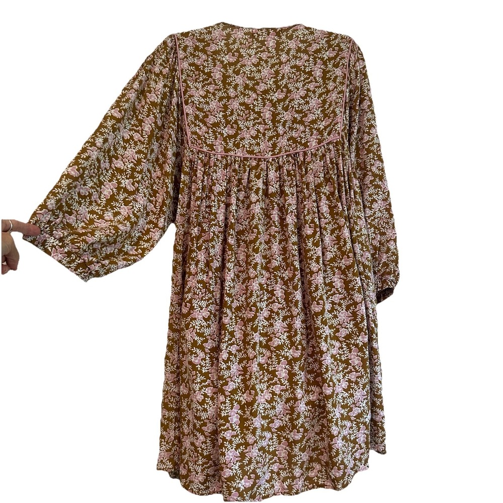 Natural Life Boho Floral Mini Short Dress Sz L Artsy Hippie Balloon Sleeve - Picture 5 of 11